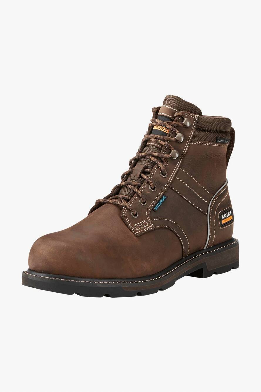 NEW ARIAT men's groundbreaker waterproof steel toe work boot in brown
